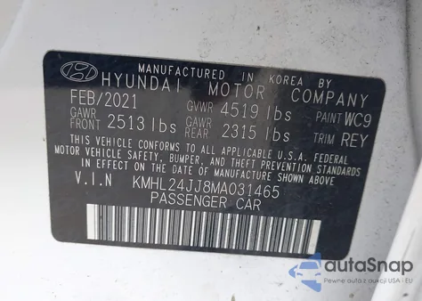 2021 Hyundai Sonata Blue from USA, damaged, VIN KMHL24JJ8MA031465
